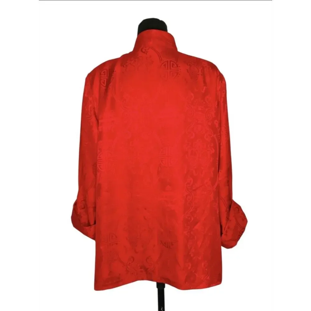 VTG Reversible Chinese Silk Jacket Mandarin Collar Frog Closure No Tag Fit XL